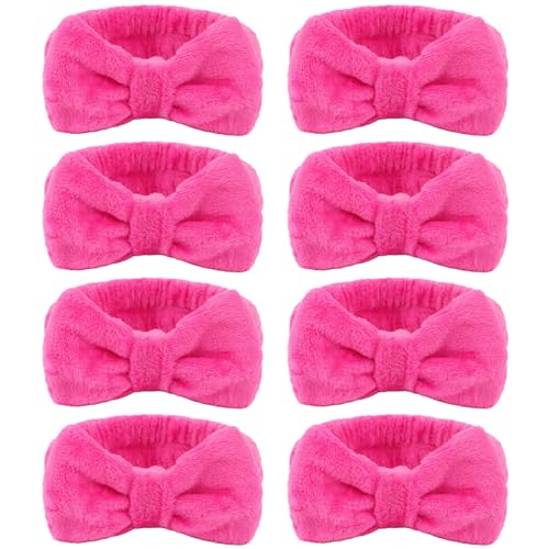 CIEHER 8 Pcs Spa Headbands - 1 White + 7 Pink, Microfiber Hairbands for Bachelorette Party Favors, Bridal Shower Decorations, Skincare Makeup Headbands for Girls, Women's Accessory