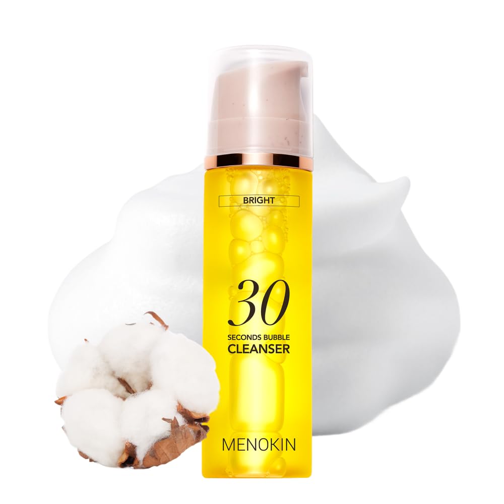 MENOKIN Cotton Cloud Bubble Cleanser [Bright] Vitamin C for Dull Skin & Dark Spots, Low pH for Sensitive Skin, Hydrating & Non-Stripping, Gentle Face Wash, Boost Radiance, Korean Skincare 5.07 fl. oz