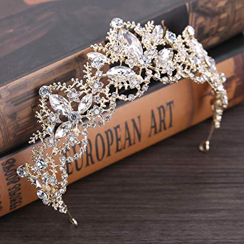 Haomye Baroque Wedding Crowns Queen Crystal Crown Butterfly Flower Tiaras Hair Jewelry Bridal Hair Accessories for Women and Girls (Glitter)