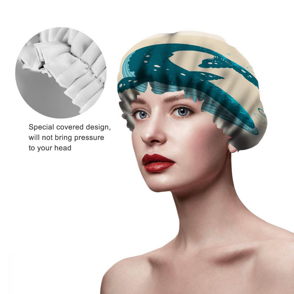 Ceutoiy Reusable Shower Cap Double Waterproof Layers Bathing Hat Blue Whale Shower Cap Swimming in The Underwater Bubble