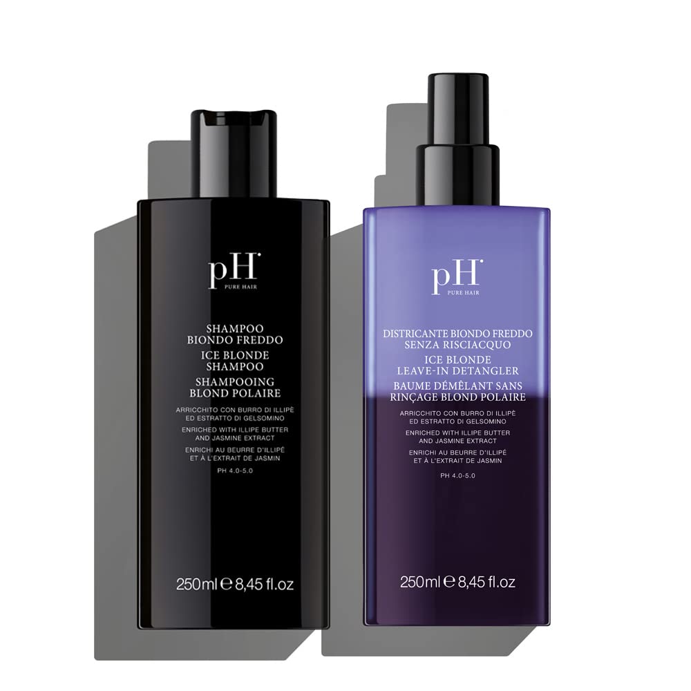 pH Labs Ice Blonde Shampoo & Leave-In Detangler Spray for Blonde Hair – Clarifying Shampoo with Illipe Butter and Jasmine Extract, Sulfate-Free, Fragrance Infused for Softness & Shine - 8.45 oz