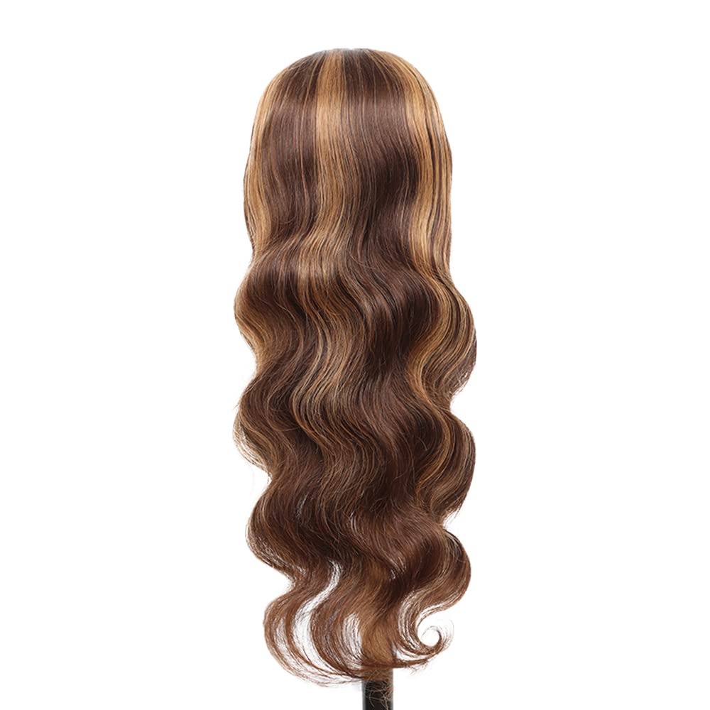YiweYowe 22 Inch Highlight Brown Body Wave Headband Wig Human Hair No Lace Wig 150% Density Brazilian Virgin Hair Wig P4/27 Honey Blonde Wig Human Hair Grade 8A Machine Made Headband Wig