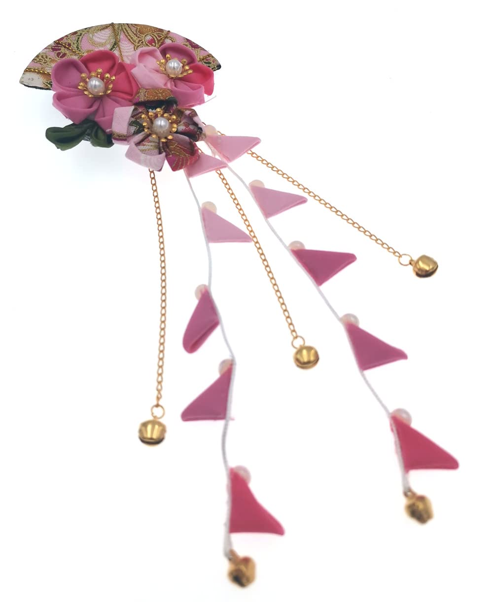 MIAO WU Womens Girls Japanese Kimono Flower Hair Clip, Kanzashi Decor Hair Pin Hair Ornament Tie Band Clip Hanfu Accessories (Pink)
