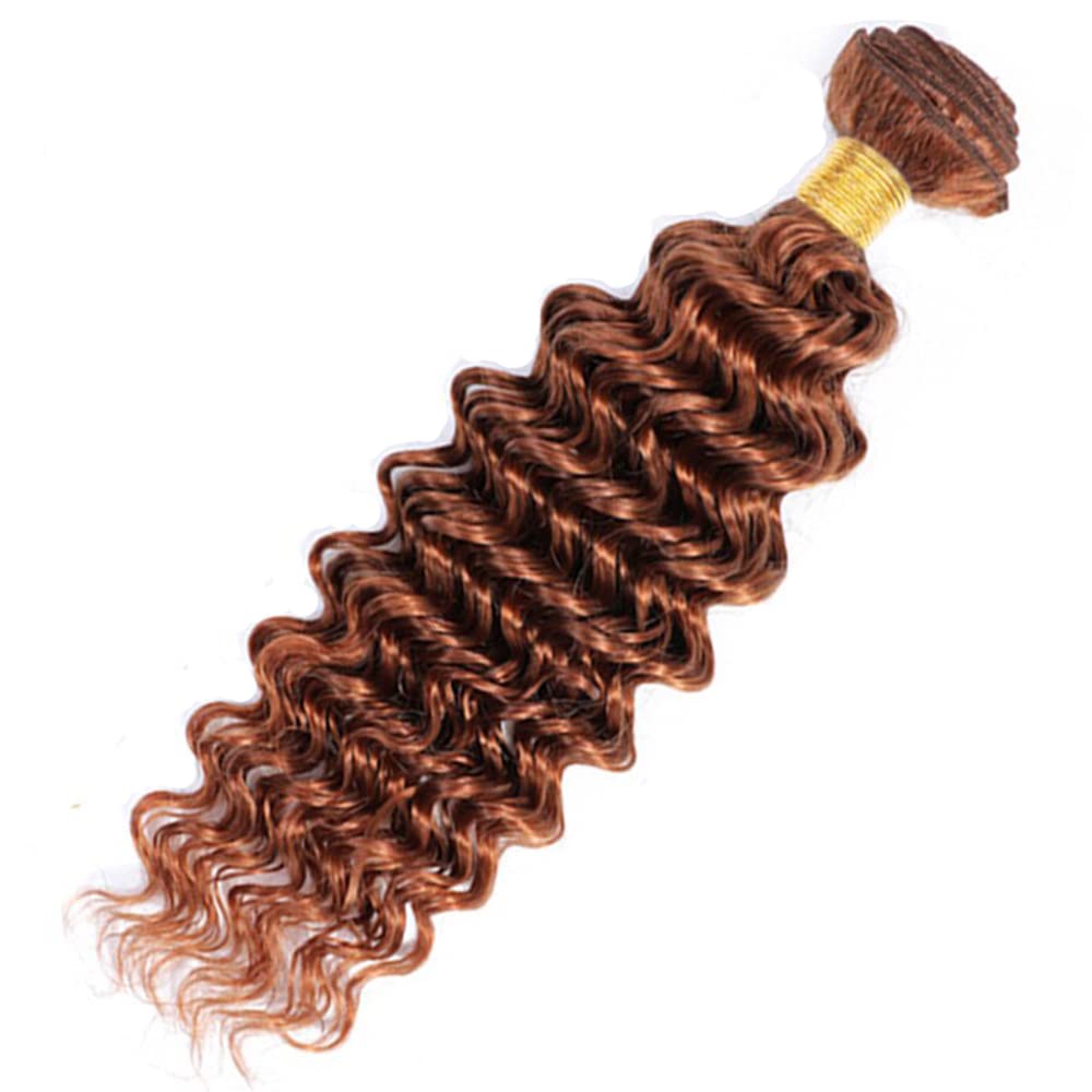 Color 30 Deep Wave Bundles Human Hair Light Brown Loose Deep Curly Bundles #30 Human Hair Bundles 24 26 28 inch Double Weft Brazilian Remy Hair Silky and Soft Weave Extensions For Black Woman