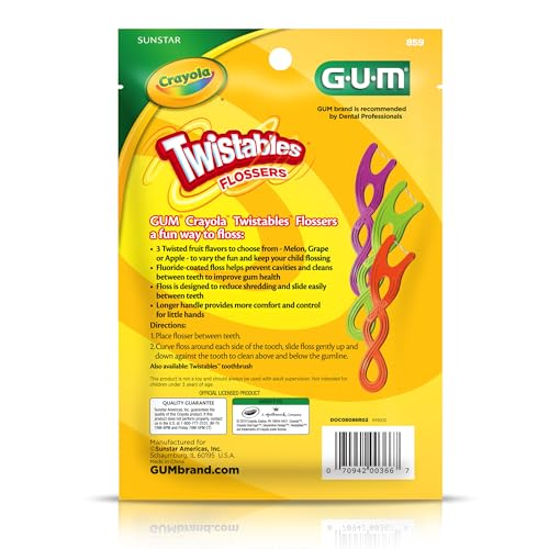 GUM Twistables Kids Flossers with Fluoride - Designed for Little Hands - Three Fun Fruit Flavors - Easy to Use Kids Floss Picks for Children Ages 3+, 90 Count (Pack of 2)