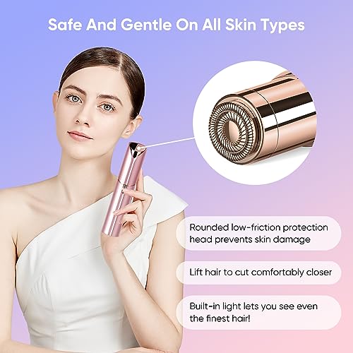 Xinvinx Facial Hair Removal for Women- as Seen on TV Painless Face Shaver -Painless Womens Facial Hair Remover with 2 Replacement Heads, Lipstick-Sized, USB Rechargeable（White）