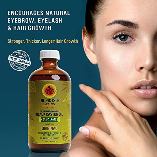 Tropic Isle Living Jamaican Black Castor Dark Oil 4oz/ 120ml Brush Set | For Hair Growth Oil, Skin Conditioning, Eyebrows & Eyelashes, Gives Hydration and Strengthening the Hair