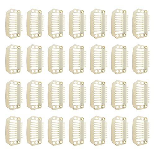 MICMART 100 Pcs Snap Clips U Shape Metal Teeth Clips With Soft Silicone Rubber DIY Comb Single Clip for Making Wig Caps Cloth Accessories Tools Hair Extensions Weft Weave Hairpieces (28mm 8-Teeth,