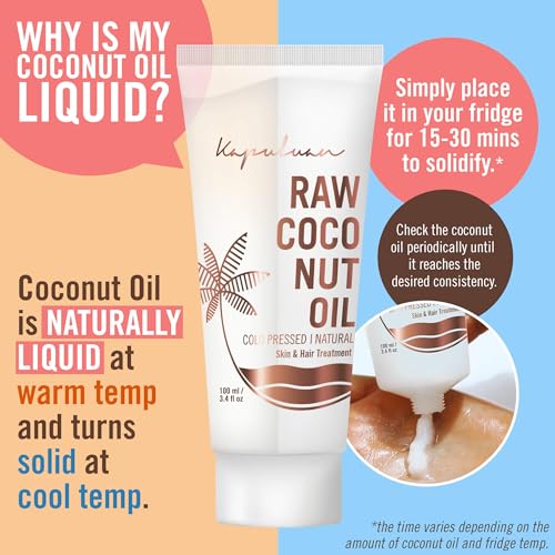 Kapuluan Pure Coconut Oil for Hair, Skin - Raw Extra Virgin Coconut Oil - Pure Unrefined Cold Pressed Oil with MCTs for Body Care or Haircare, Hair Growth, Aceite de Coco Natural 3 Pack, 100ml