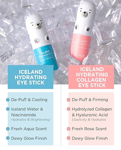 The SAEM Iceland Hydrating Collagen Eye Stick 0.24oz - Anti-wrinkle Moisturizing Eye Balm for Saggy Skin – Under Eye Treatment - Balm to Smooth Skin Texture - Rose Scent