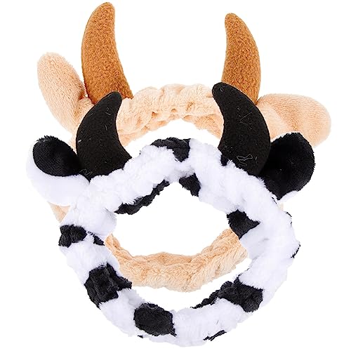 FRCOLOR Animal Spa Headband 2Pcs Cow Headband Skincare Soft Plush Hairband for Makeup Face Wash Cosmetic Shower Elasticity Cow Makeup Headband for Home