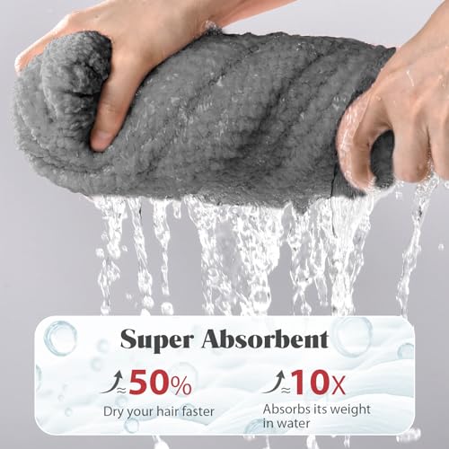 MABAO Microfiber Hair Towel Wrap for Women, Quick Dry Hair Turban Towel with Elastic Band, Microfiber Plopping Towel for Curly Hair, Long & Thick Hair 26.3" X 40" (Gray)