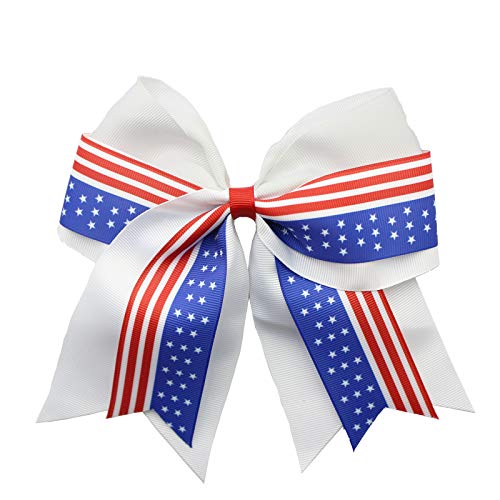 Independence Day Cheer Bow Patriotic Cheerleader Hair Bows America Flag Bows JHH36 (-White Bow)