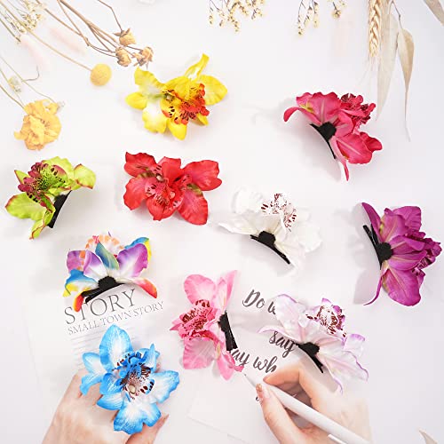 CLLOT Hair Clip, Double Flower Orchid Alligator Clips for Women, Premium Quality Fabric for Girls, Widely Application, Must-Have Hair Accessories (10 Pieces)