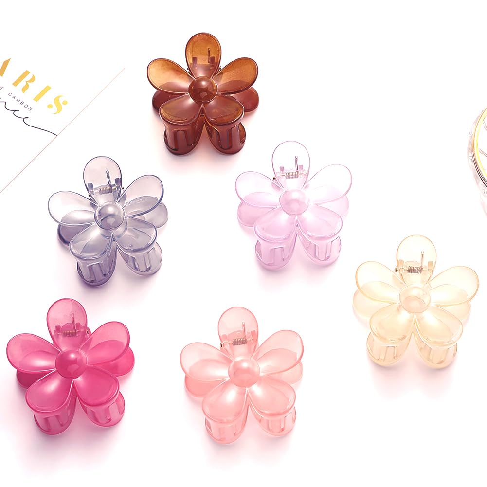 Flower Hair Claw Clips Set - 8PCS Nonslip Large Strong Hold Daisy Design Hair Accessories for Thick and Long Hair, 8 Colors