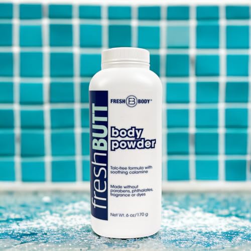 Fresh Body FB Butt Body Powder for Women & Men - Anti-Chafing, Anti-Itch, Odor & Sweat Absorbing + Calamine - Friction Fighting, Talc-Free, Unscented, 6oz