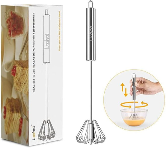 2025 New Upgraded Stainless Steel Semi-Automatic Whisk - Easy to Use Whizzy Whisk,Versatile Wisker Tool for Cooking,Kitchen Essential Egg Beater for Baking,Whisking,Beating & Stirring (10in）