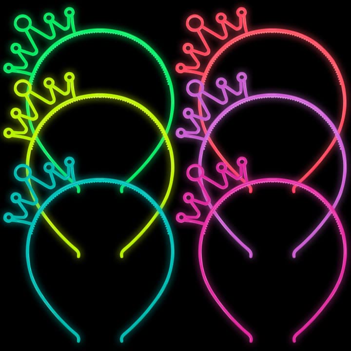 ZIRICHER 6 Colors Glow in the Dark Crowns Headbands, Plastic Light Up Hair Band Luminous Headband For Girls Party Crown Headbands