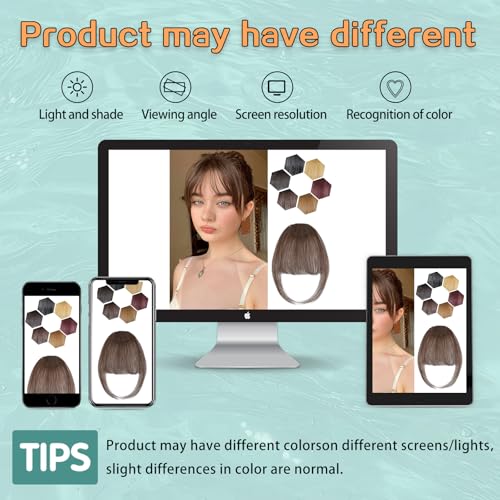 Wirctp Bangs Hair Clip in Bangs 100% Real Human Hair Extensions For Women French Bangs Fringe with Temples Clip On Hairpieces Fake Bangs For Daily Wear（Brown）