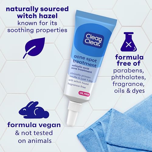 Clean & Clear Advantage Acne Spot Treatment Gel Cream, 2% Salicylic Acid Acne Medication, Witch Hazel, Oil-Free Gel Pimple Cream for Adults & Teens, Salicylic Acid, 3 x.75 Fl. Oz