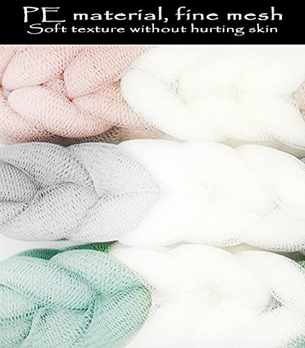 MURRI&MURRDI 4 Packs Long Loofah Back Scrubber for Shower,Body Bath Sponge Ball with Rope Handles,Stretch Exfoliating Mesh Sponge for Men and Women (2Grey+2Pink)
