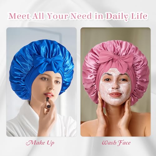 vidsel Bonnet with Tie Band Satin Bonnet Silk Bonnet for Sleeping Women, Silk Hair Bonnet Reversible Double Layer Sleep Cap Bonnet for Curly Hair Braids