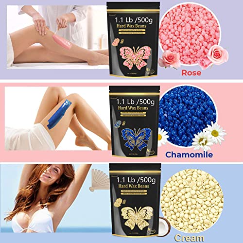Auperwel Wax Beads for Hair Removal, 1.1LB Painless Salon Hard Wax Beans for Bikini, Eyebrow Facial, At Home Pearl Waxing Beads for Sensitive Skin with 20 Spatulas for Women Men(Rose)