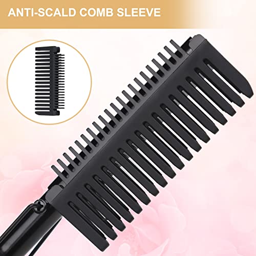 Hot Comb Portable Ceramic Travel Anti-Scald Straightening and Curling Brush - Electric Heated Flat Iron with Beard Pressing Comb