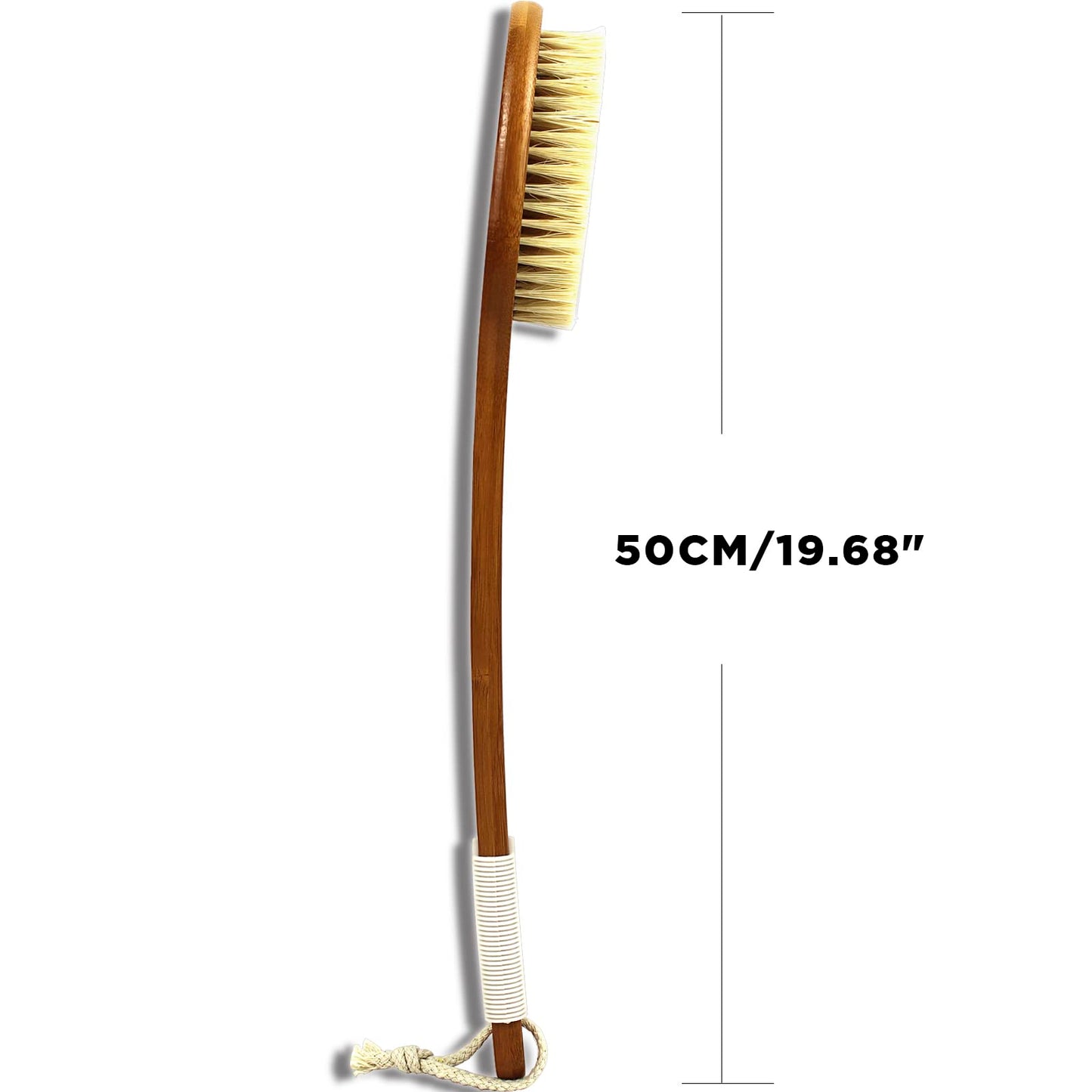 ICANdOIT-19.68Inch Natural Stiff Sisal Bristles Anti-Slip Extra Long Handle Bath Brush,Bent Handle Shower Scrubber for Exfoliating,Shower Back Brush,Exfoliation Set with Pumice Stone(2 Pack)