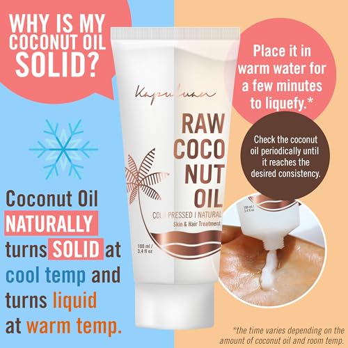 Kapuluan Pure Coconut Oil for Hair, Skin - Raw Extra Virgin Coconut Oil - Pure Unrefined Cold Pressed Oil with MCTs for Body Care or Haircare, Hair Growth, Aceite de Coco Natural 3 Pack, 100ml