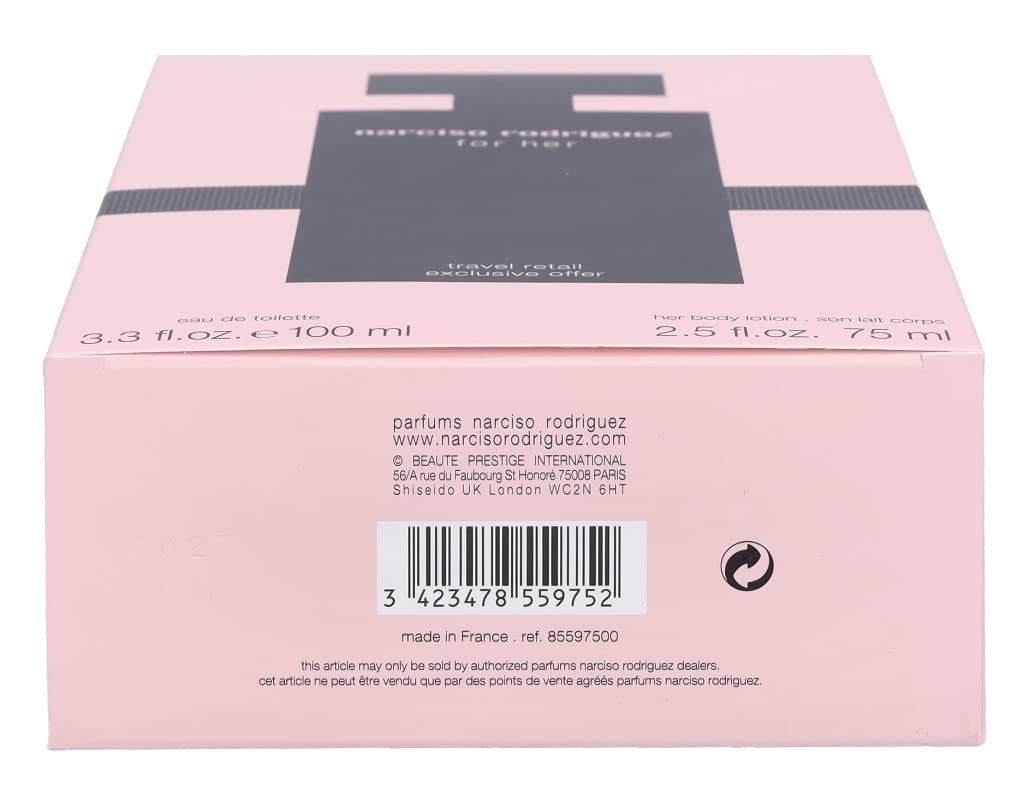 Narciso Rodriguez 2 Pc. Gift Set for Women Edt 3oz + B/l 2.5 Oz, 3fl Oz