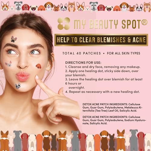 My Beauty Spot Cute Pimple Patches Dog Shaped Acne Patches for Face 40 Pcs with Salicylic Acid, Vitamin A and Aloe Vera – Dog Shaped Pimple Patches for Face Acne Spot Treatment