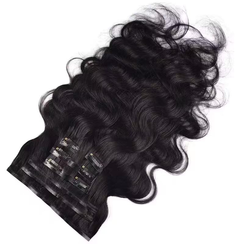 MYouan Body Wave Clip in Hair Extensions 8pcs with 20 clips 100g 100% Unprocessed Remy Hair Extensions Clip in Human Hair Extensions Natural Black Color for Women 18 inch