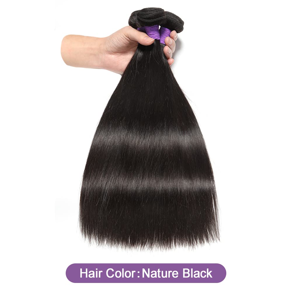 Genrein 10A Peruvian Virgin Straight Hair 3 Bundles Human Hair 18 20 22 Inch 100% Unprocessed Remy Straight Hair Extensions 1B Color for Black Women