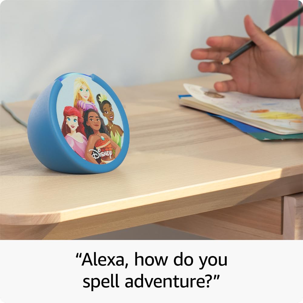 Amazon Echo Pop Kids (newest model), Designed for kids, with parental controls, Includes 6 months of Amazon Kids+, Disney Princess