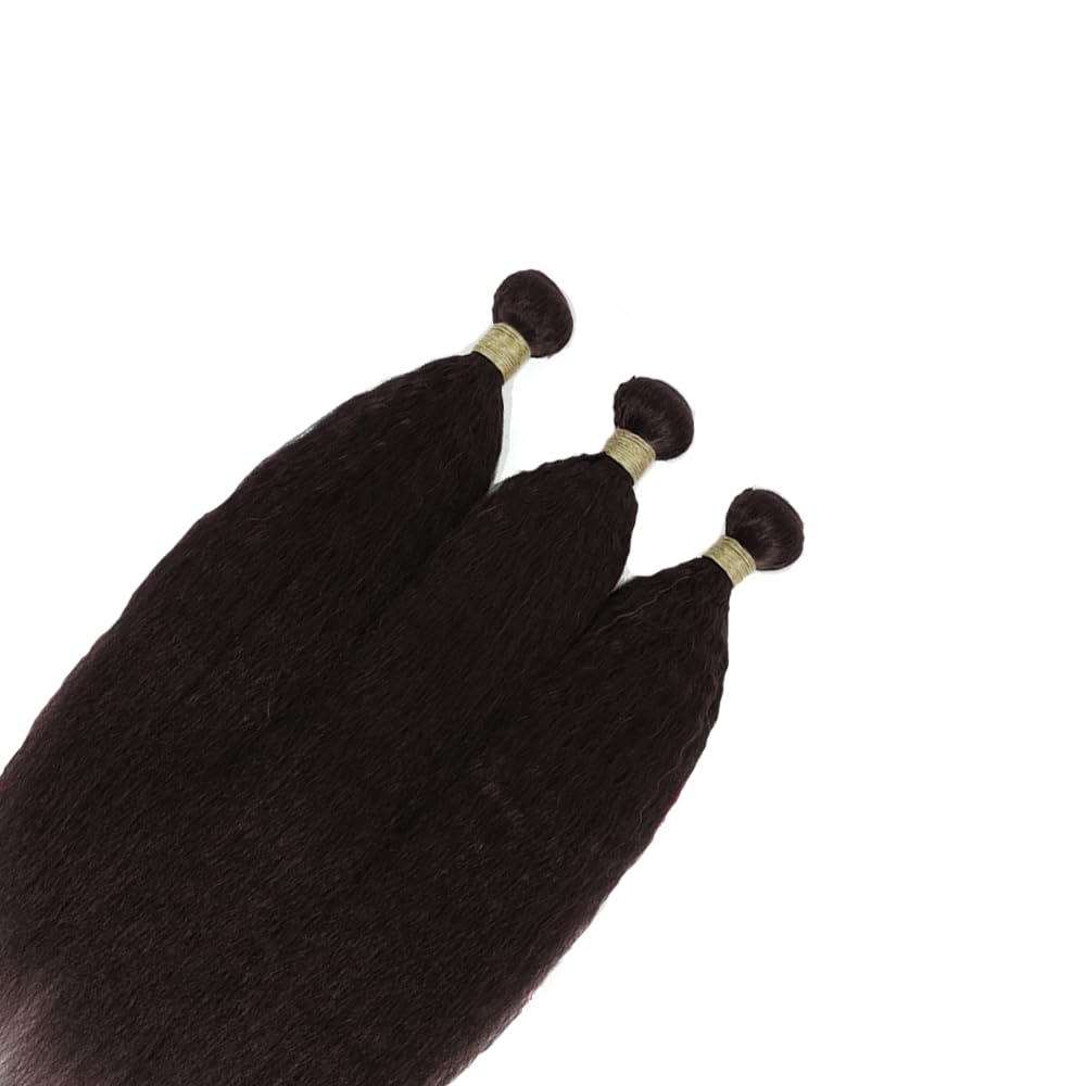 Dark Borwn Yaki Straight Bundles Human Hair Light Brown Kinky Straight Bundles Double Weft Brazilian Human Hair Weave Extensions Wet and Wavy Bundles for Black Women (24 26 28 inch)