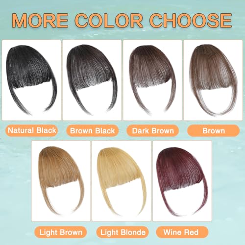 Wirctp Bangs Hair Clip in Bangs 100% Real Human Hair Extensions For Women French Bangs Fringe with Temples Clip On Hairpieces Fake Bangs For Daily Wear（Brown）