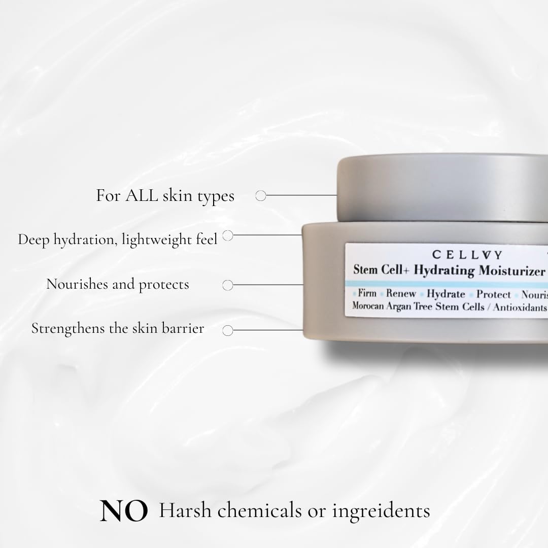 CELLVY Hydrating Moisturizer w/Moroccan Argan Tree Stem Cells, Squalane & Antioxidants, Lightweight Anti-Aging Face Cream, Firms, Repairs