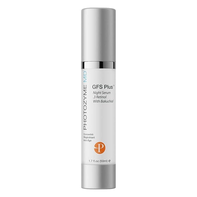 Photozyme GFS Plus Night Serum with 0.3% Retinol and Bakuchiol – Gentle Anti-Aging Peptide Formula – Reduces Wrinkles, Sun Damage & Dark Spots – Firms, Brightens & Smooths Skin – 1.7 fl oz