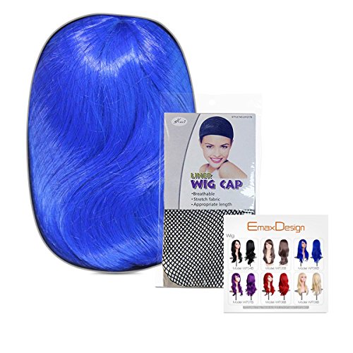 EmaxDesign Wigs 28 inch Wavy Curly Cosplay Wig With Wig Cap and Comb (Dark Blue)