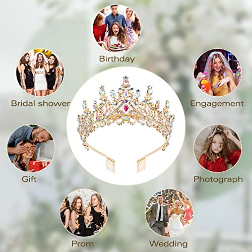 CURASA Purple Crystal Tiaras and Crown with Comb Royal Queen Crowns for Women Birthday Princess Crown for Women Girl Wedding Crown for Bride Rhinestone Headband for Halloween Christmas Costume Gifts