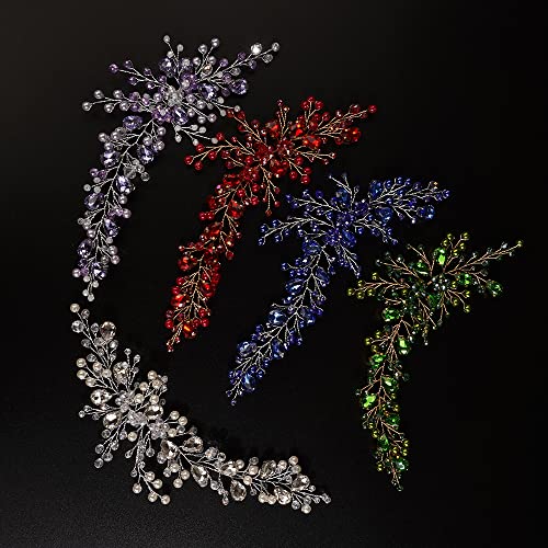 JWICOS Bride Wedding Hair Vine Pearl Bridal Hair Piece Crystal Wedding Hair Accessories Long Headband for Women and Girls (blue)