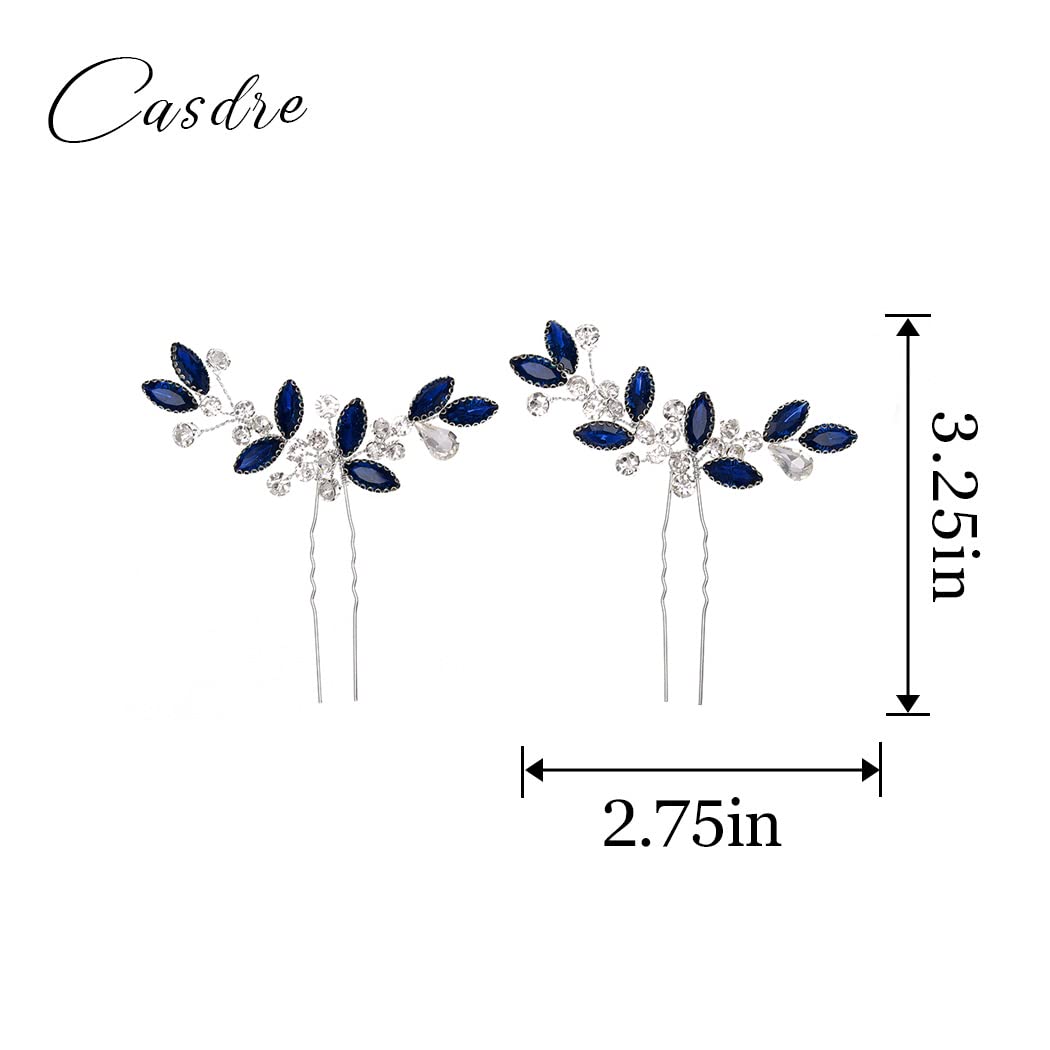 Casdre Crystal Bridal Hair Pins Rhinestone Bride Wedding Hair Piece Hair Accessories for Women and Girls (Pack of 2) (A Blue)