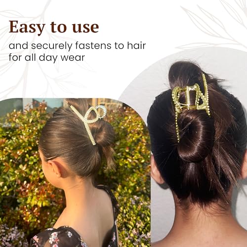 MalAAri: 2 Pearl and Rhinestone Hair Claw Clips for Women, Wedding Hair Accessories, Bridal Hair Clips, Party Hair Clips, Prom, Special Events (2, Gold & Silver)