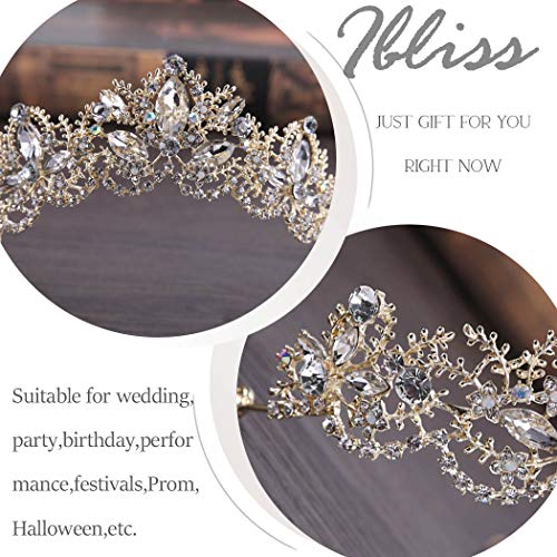 Haomye Baroque Wedding Crowns Queen Crystal Crown Butterfly Flower Tiaras Hair Jewelry Bridal Hair Accessories for Women and Girls (Glitter)