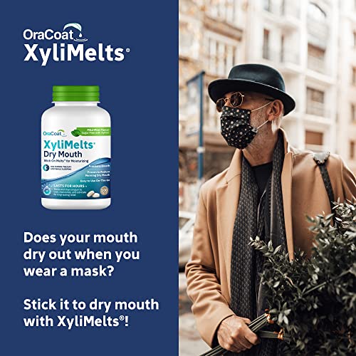 OraCoat XyliMelts Dry Mouth Relief Moisturizing Oral Adhering Discs 100 Count, Mild Mint with Xylitol, for Dry Mouth, Stimulates Saliva, Non-Acidic