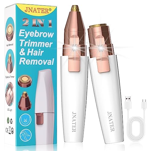 Eyebrow Trimmer, Facial Hair Removal for Women, 2 in 1 Rechargeable Eyebrow Razor & Painless Hair Remover Kit, Hair Removal Device for Eyebrows, Peach Fuzz, Lips, Arms, Legs with Light (Rose Gold）
