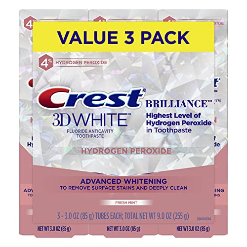 Crest 3D White Brilliance Hydrogen Peroxide Toothpaste with Fluoride, 3 oz (Pack of 8, 24 Count Total)