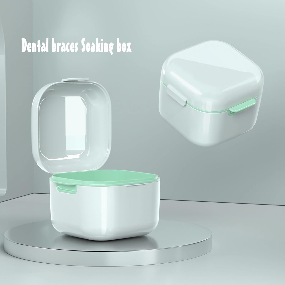 MURRI&MURRDI Retainer Case 2 Pack, Denture Case with Mirror, Denture Bath Box with Strainer Basket, Cute Denture Holder Retainer Storage Soak Container for Travel, Braces Cleaner Kit (C White)