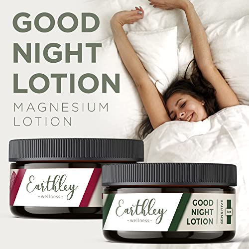 Earthley Wellness, Good Night Lotion, Magnesium Lotion, Apricot Oil, Shea Butter, Mango Butter, Candelilla Wax, Lavender Essential Oil, Lavender Scent (6oz, Regular)